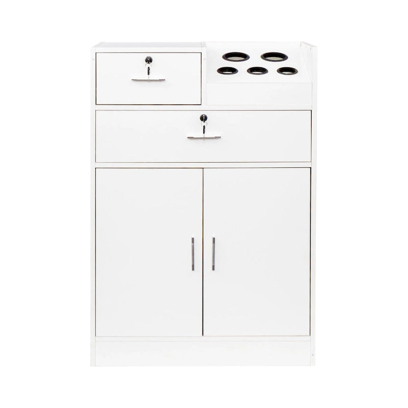 Locking Beauty Salon Storage Cabinet with Hair Dryer Holder and Stylist Equipment Drawer