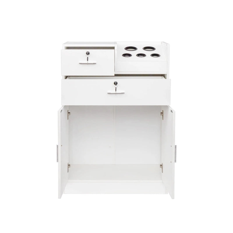Locking Beauty Salon Storage Cabinet with Hair Dryer Holder and Stylist Equipment Drawer