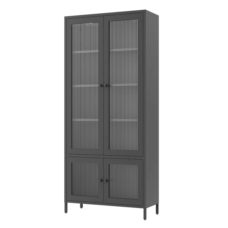 Großer Metall-Aufbewahrungsschrank, Vitrinenschrank mit 4 Glastüren, 5 Einlegeböden, freistehender Bücherregalschrank