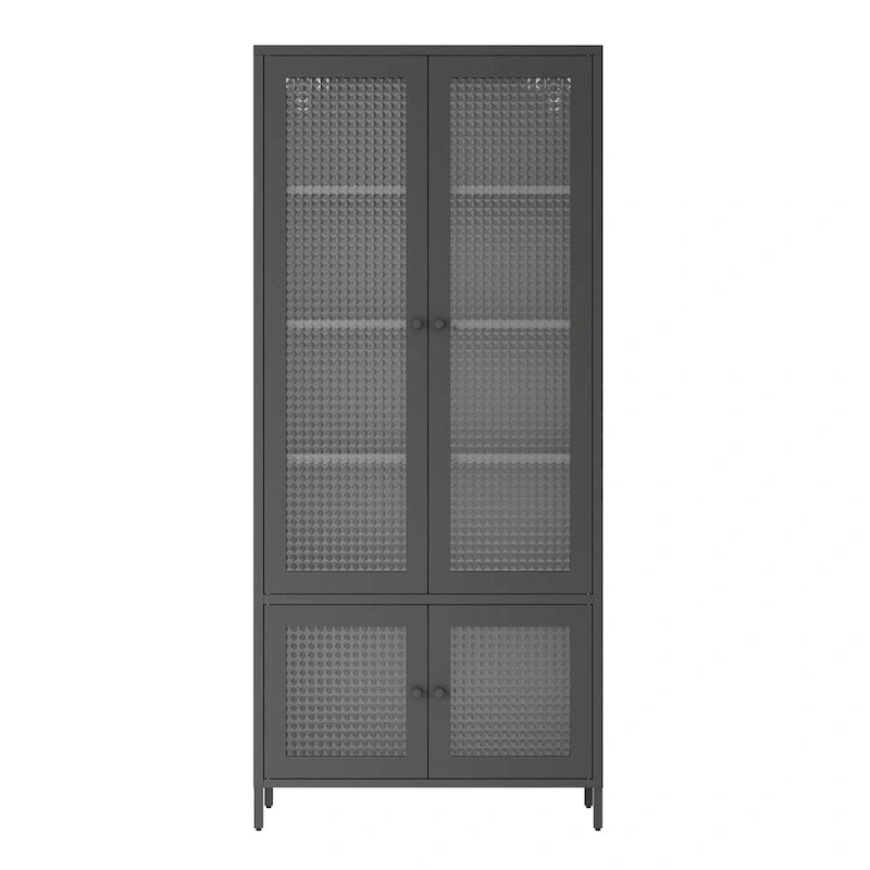 Großer Metall-Aufbewahrungsschrank, Vitrinenschrank mit 4 Glastüren, 5 Einlegeböden, freistehender Bücherregalschrank