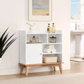 Meuble de rangement bicolore avec base et pieds en bois massif, meuble bas