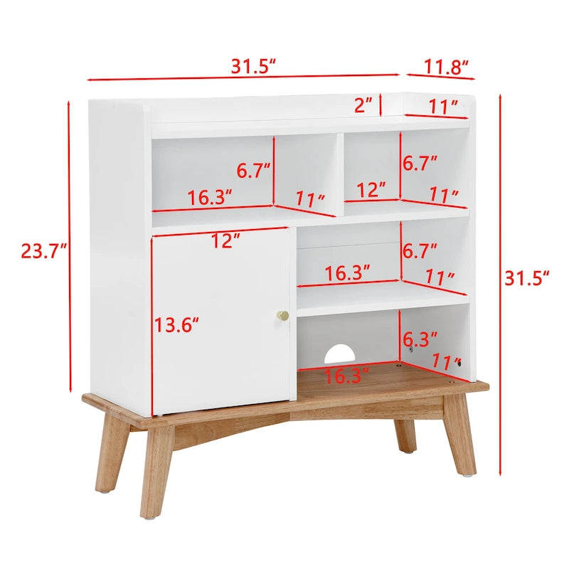 Meuble de rangement bicolore avec base et pieds en bois massif, meuble bas