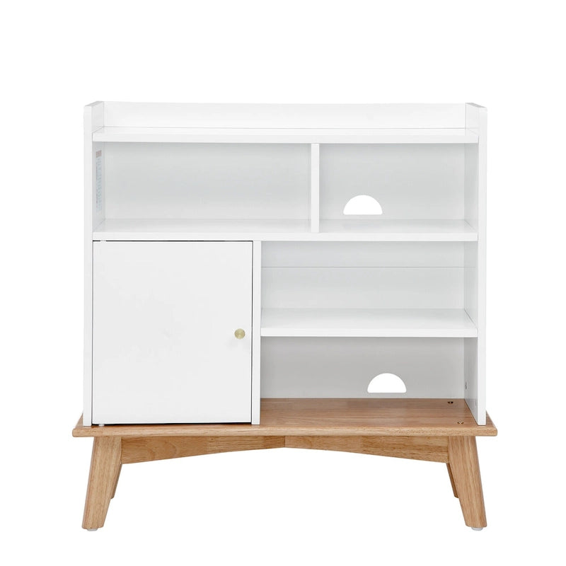 Meuble de rangement bicolore avec base et pieds en bois massif, meuble bas