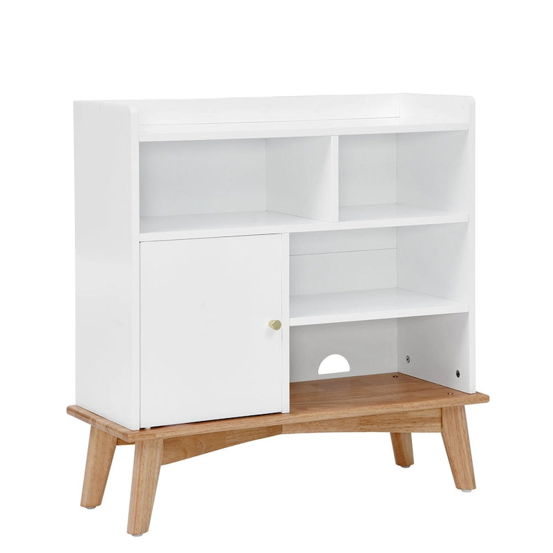 Meuble de rangement bicolore avec base et pieds en bois massif, meuble bas