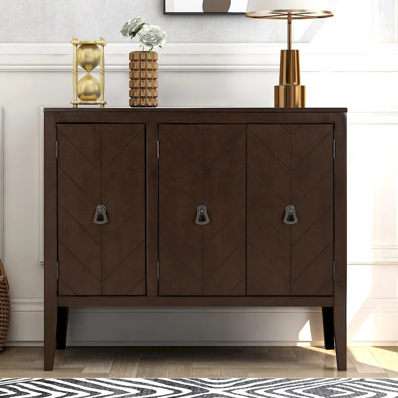 Sideboard mit verstellbarem Einlegeboden, 3 Retro-Metallgriffen und 4 Beinen aus Kiefernholz