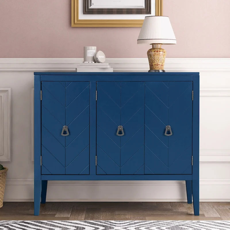 Sideboard mit verstellbarem Einlegeboden, 3 Retro-Metallgriffen und 4 Beinen aus Kiefernholz