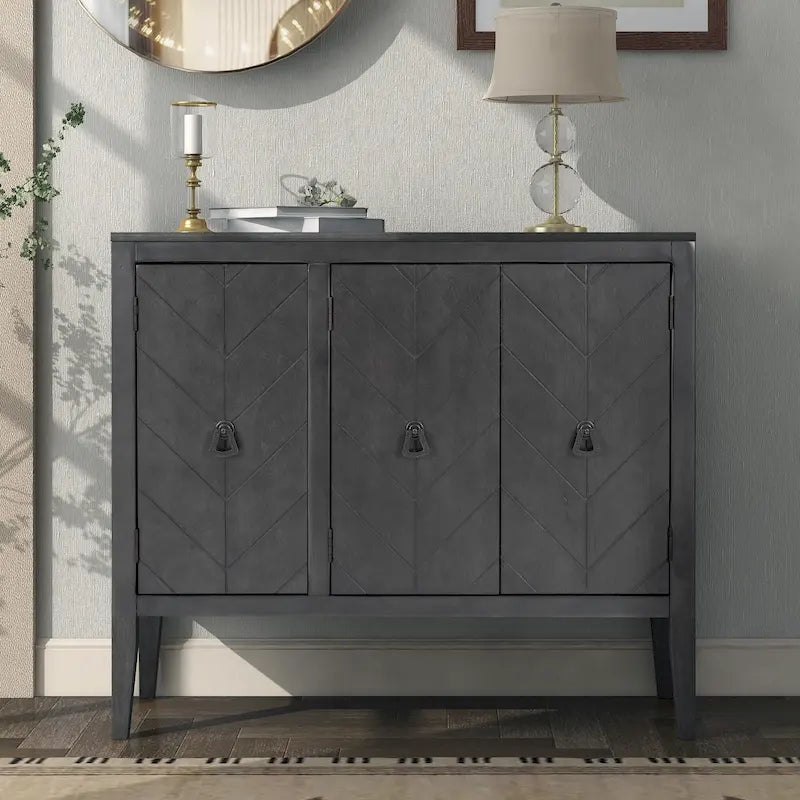 Sideboard mit verstellbarem Einlegeboden, 3 Retro-Metallgriffen und 4 Beinen aus Kiefernholz