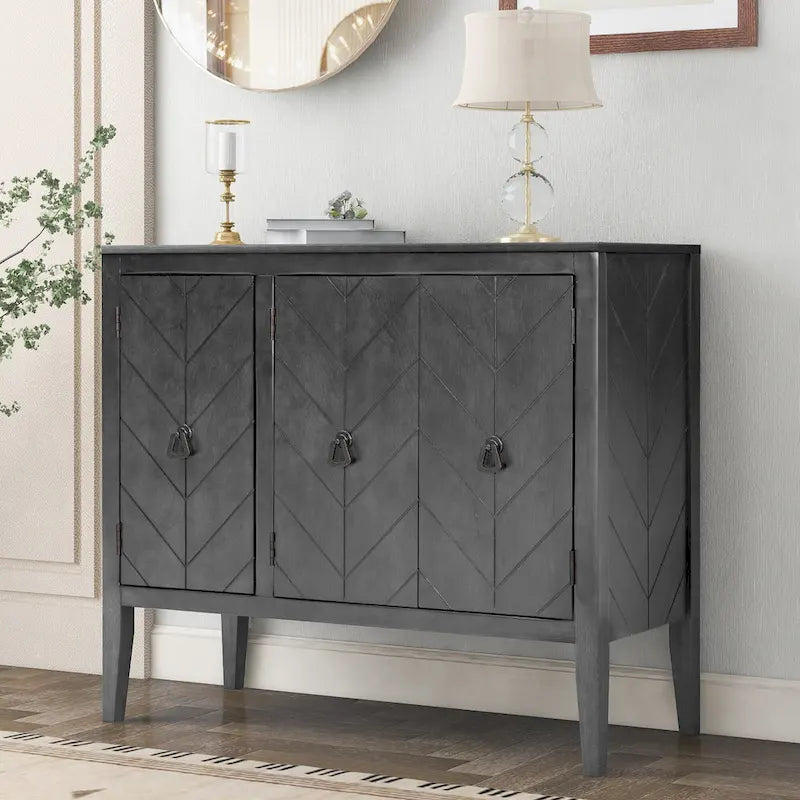 Sideboard mit verstellbarem Einlegeboden, 3 Retro-Metallgriffen und 4 Beinen aus Kiefernholz