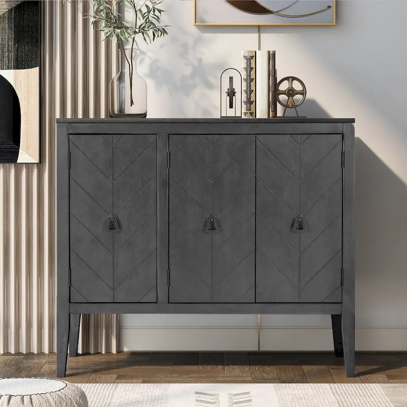 Sideboard mit verstellbarem Einlegeboden, 3 Retro-Metallgriffen und 4 Beinen aus Kiefernholz