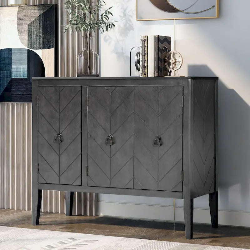 Sideboard mit verstellbarem Einlegeboden, 3 Retro-Metallgriffen und 4 Beinen aus Kiefernholz