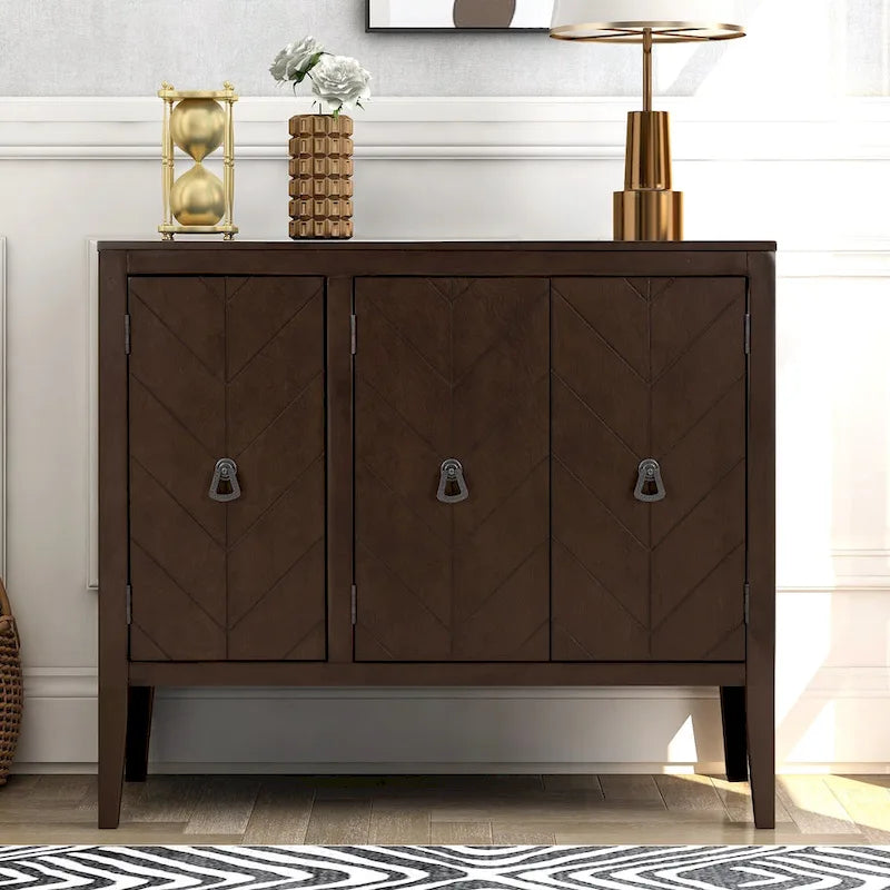 Sideboard mit verstellbarem Einlegeboden, 3 Retro-Metallgriffen und 4 Beinen aus Kiefernholz