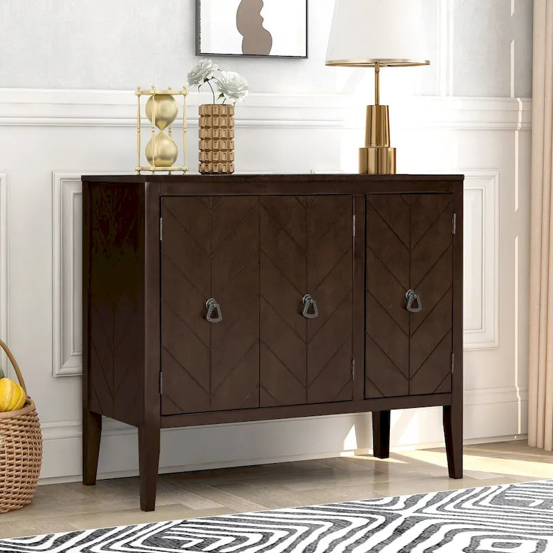 Sideboard mit verstellbarem Einlegeboden, 3 Retro-Metallgriffen und 4 Beinen aus Kiefernholz