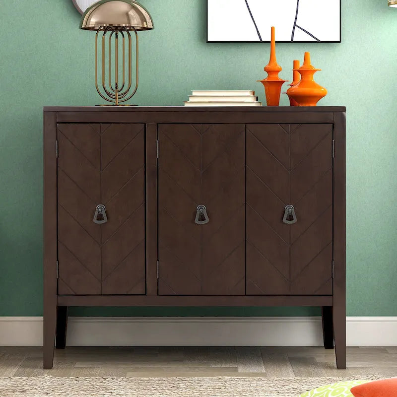 Sideboard mit verstellbarem Einlegeboden, 3 Retro-Metallgriffen und 4 Beinen aus Kiefernholz