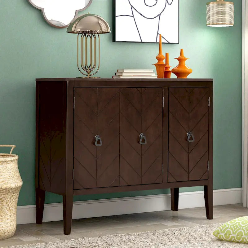 Sideboard mit verstellbarem Einlegeboden, 3 Retro-Metallgriffen und 4 Beinen aus Kiefernholz