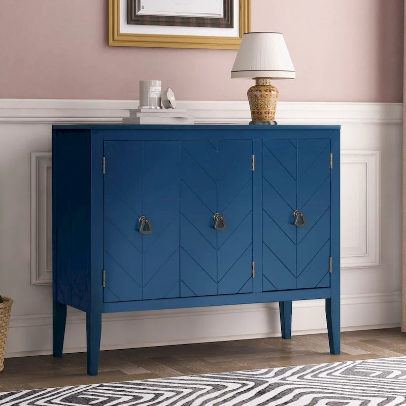 Sideboard mit verstellbarem Einlegeboden, 3 Retro-Metallgriffen und 4 Beinen aus Kiefernholz