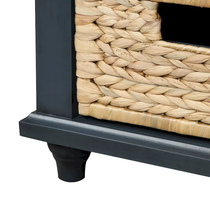 Panca contenitore rustica con 3 cassetti e 3 cestini in rattan