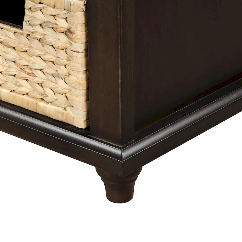 Panca contenitore rustica con 3 cassetti e 3 cestini in rattan