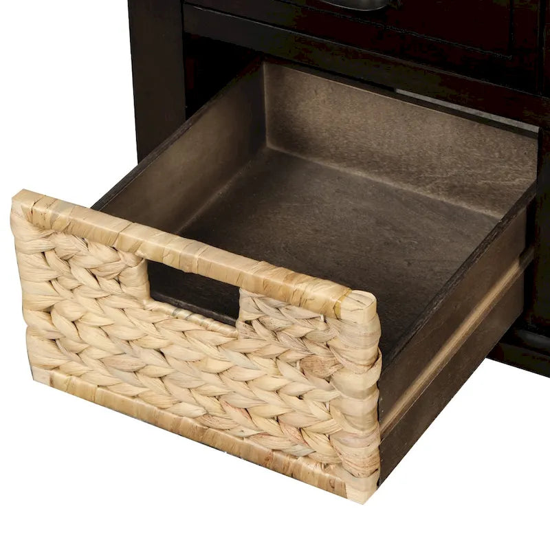 Panca contenitore rustica con 3 cassetti e 3 cestini in rattan