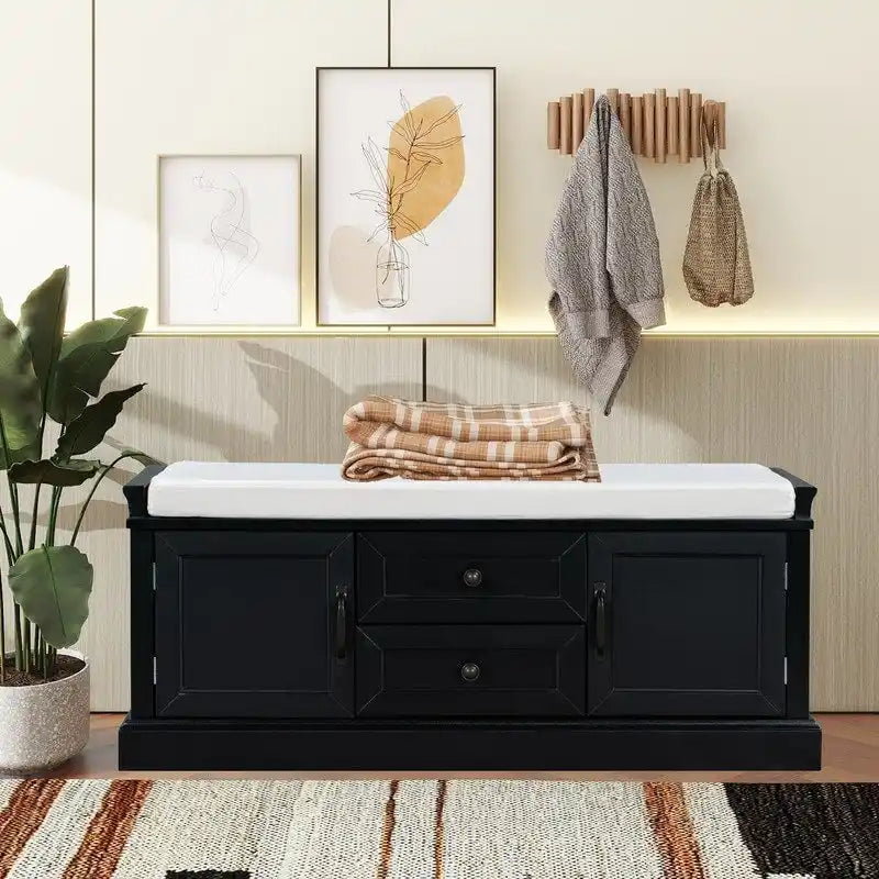 Shoe Stool with 2 Drawers and 2 Removable Pads, Living Room Locker for Entrance