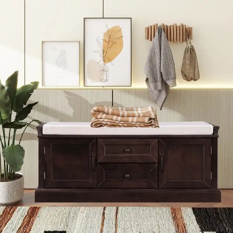 Shoe Stool with 2 Drawers and 2 Removable Pads, Living Room Locker for Entrance