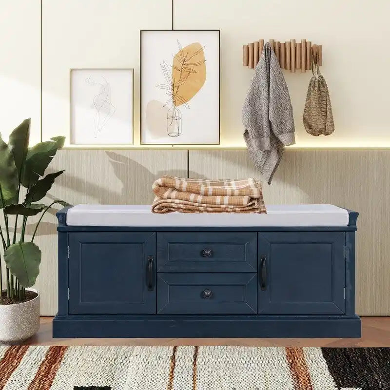 Shoe Stool with 2 Drawers and 2 Removable Pads, Living Room Locker for Entrance
