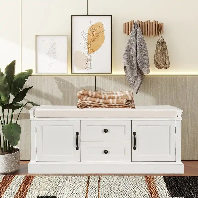Shoe Stool with 2 Drawers and 2 Removable Pads, Living Room Locker for Entrance