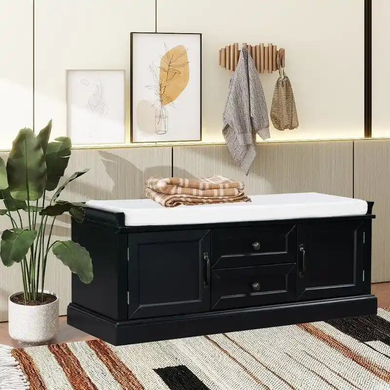 Shoe Stool with 2 Drawers and 2 Removable Pads, Living Room Locker for Entrance
