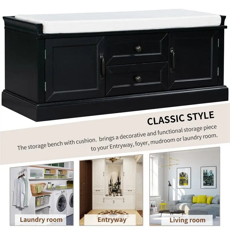 Shoe Stool with 2 Drawers and 2 Removable Pads, Living Room Locker for Entrance