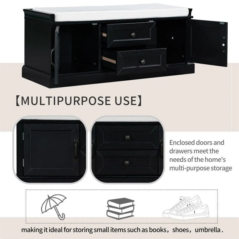 Shoe Stool with 2 Drawers and 2 Removable Pads, Living Room Locker for Entrance