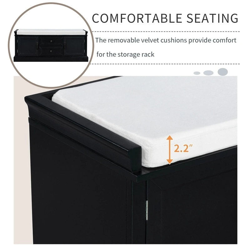 Shoe Stool with 2 Drawers and 2 Removable Pads, Living Room Locker for Entrance
