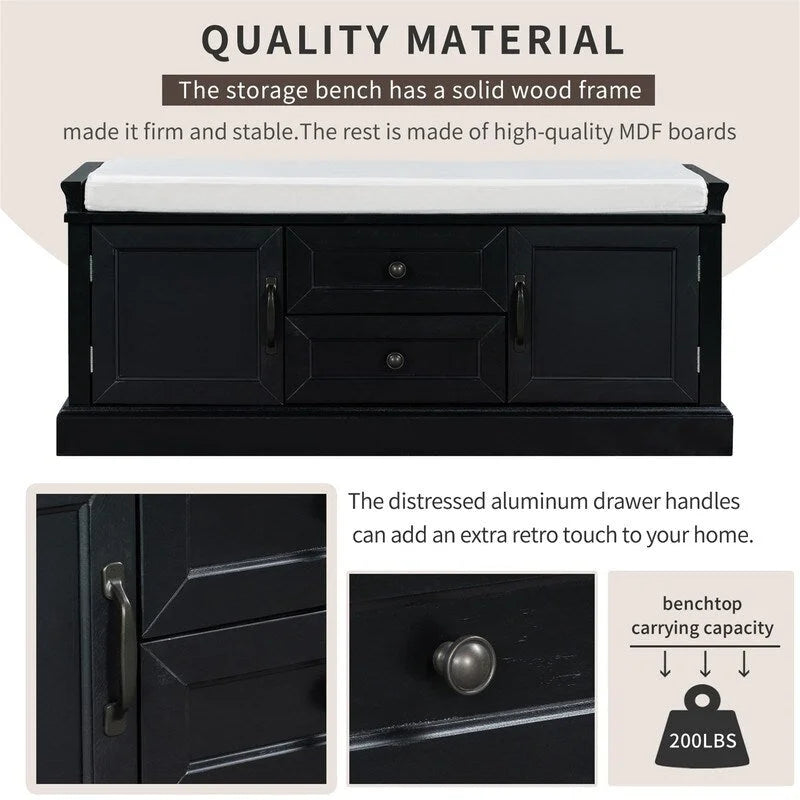 Shoe Stool with 2 Drawers and 2 Removable Pads, Living Room Locker for Entrance