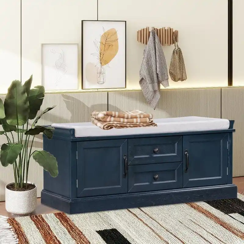 Shoe Stool with 2 Drawers and 2 Removable Pads, Living Room Locker for Entrance