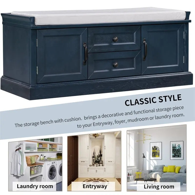Shoe Stool with 2 Drawers and 2 Removable Pads, Living Room Locker for Entrance
