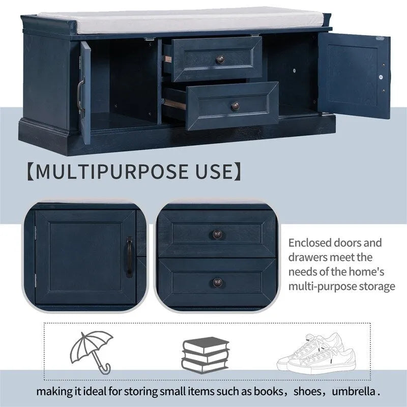 Shoe Stool with 2 Drawers and 2 Removable Pads, Living Room Locker for Entrance