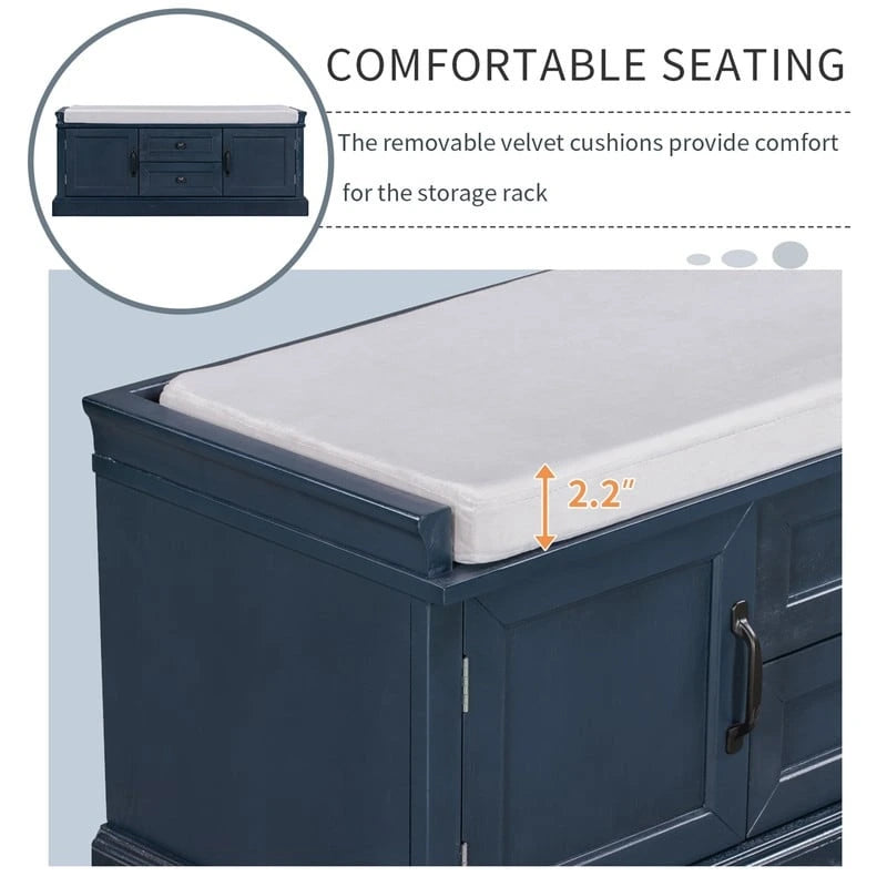 Shoe Stool with 2 Drawers and 2 Removable Pads, Living Room Locker for Entrance