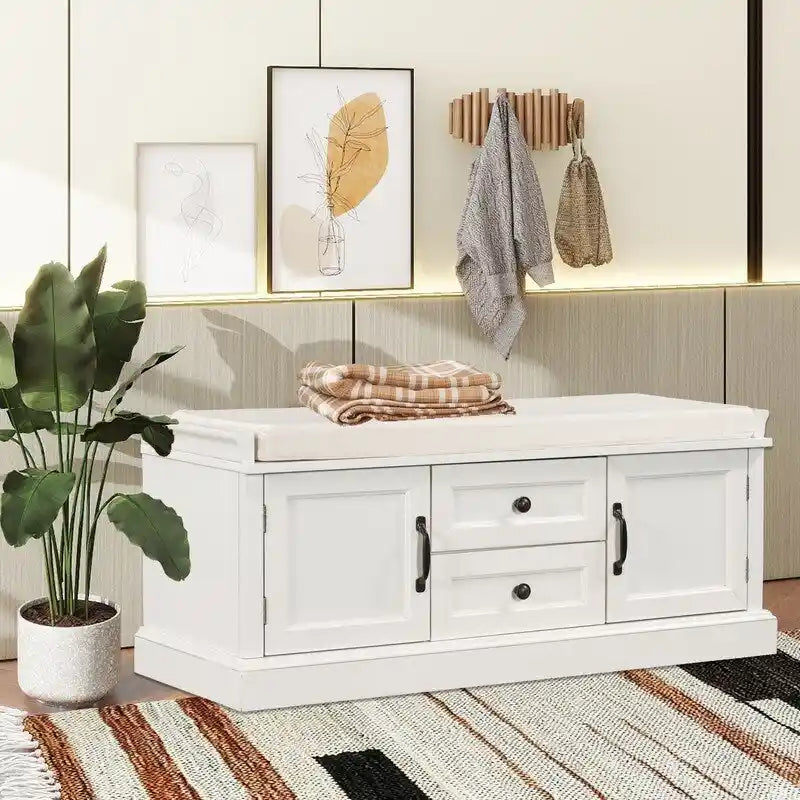 Shoe Stool with 2 Drawers and 2 Removable Pads, Living Room Locker for Entrance