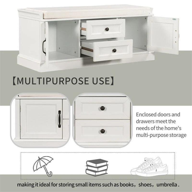 Shoe Stool with 2 Drawers and 2 Removable Pads, Living Room Locker for Entrance