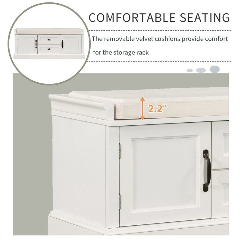 Shoe Stool with 2 Drawers and 2 Removable Pads, Living Room Locker for Entrance