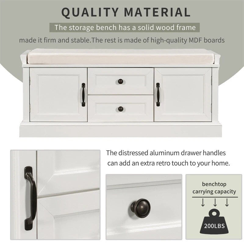 Shoe Stool with 2 Drawers and 2 Removable Pads, Living Room Locker for Entrance