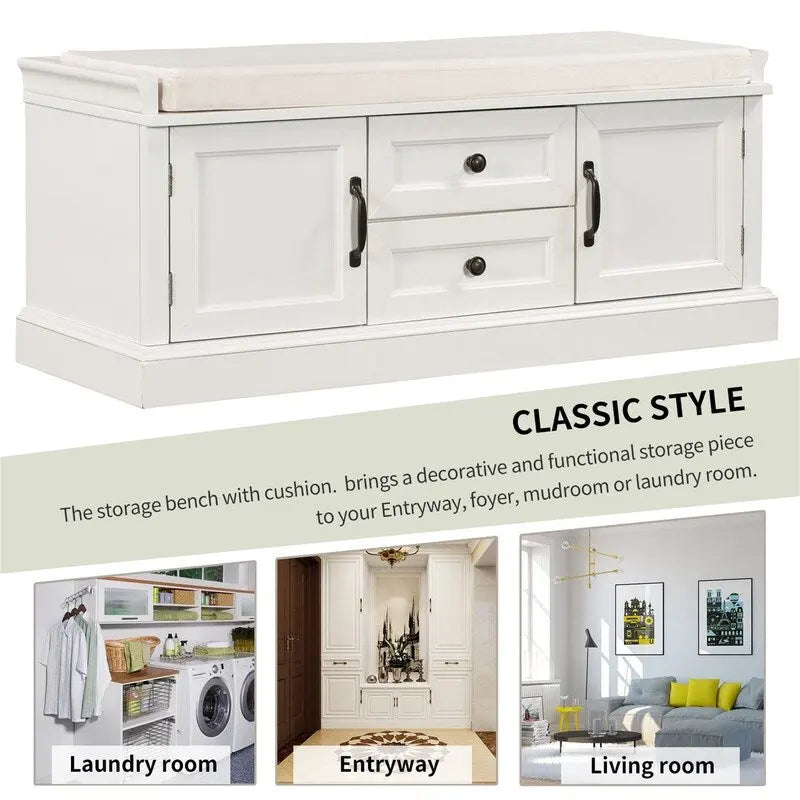 Shoe Stool with 2 Drawers and 2 Removable Pads, Living Room Locker for Entrance