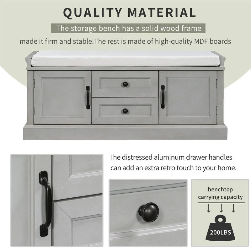 Shoe Stool with 2 Drawers and 2 Removable Pads, Living Room Locker for Entrance