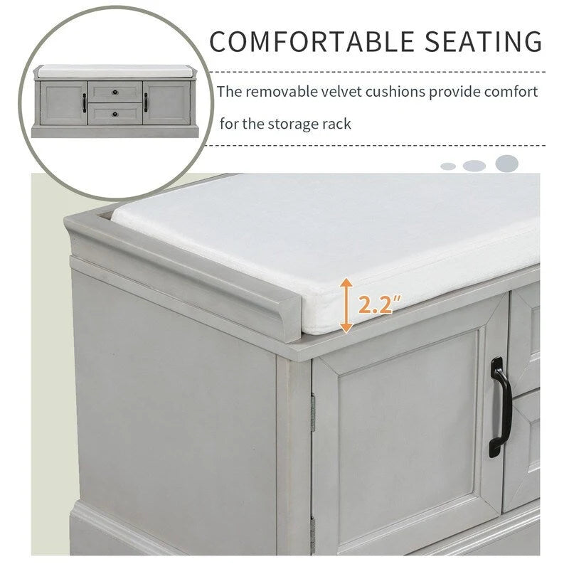 Shoe Stool with 2 Drawers and 2 Removable Pads, Living Room Locker for Entrance