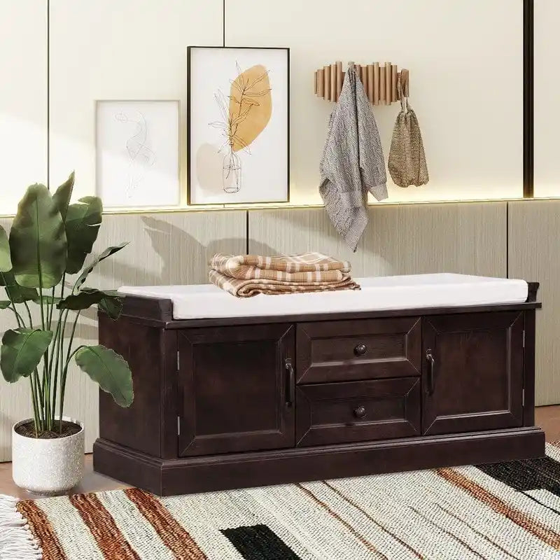 Shoe Stool with 2 Drawers and 2 Removable Pads, Living Room Locker for Entrance