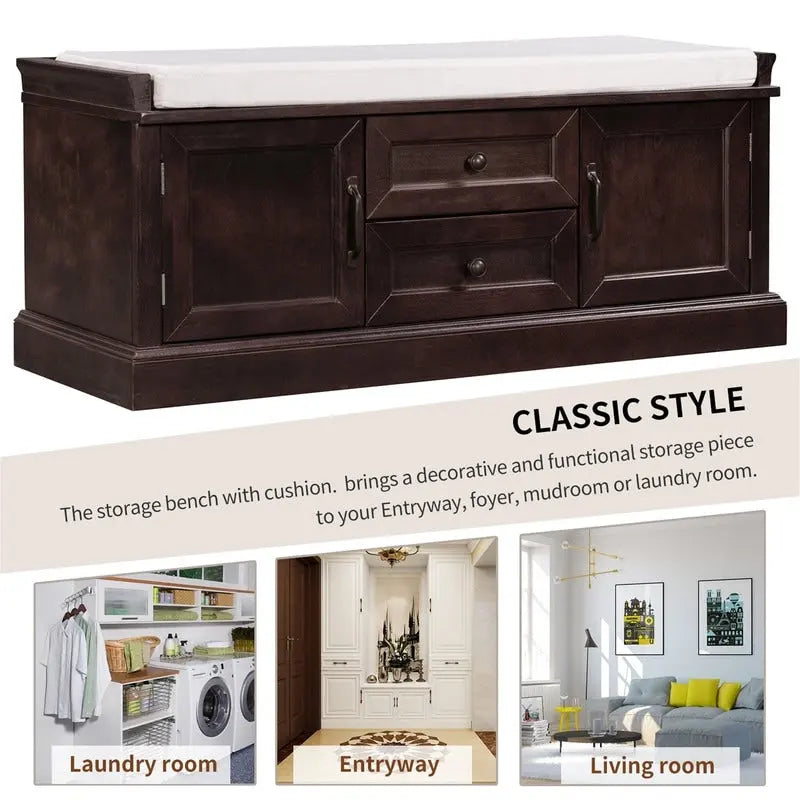 Shoe Stool with 2 Drawers and 2 Removable Pads, Living Room Locker for Entrance