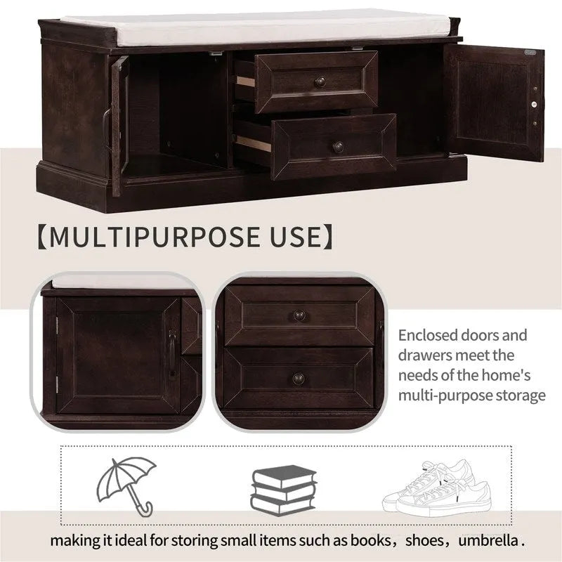 Shoe Stool with 2 Drawers and 2 Removable Pads, Living Room Locker for Entrance