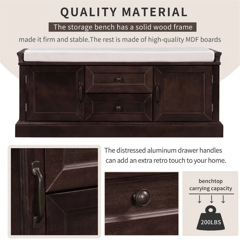 Shoe Stool with 2 Drawers and 2 Removable Pads, Living Room Locker for Entrance
