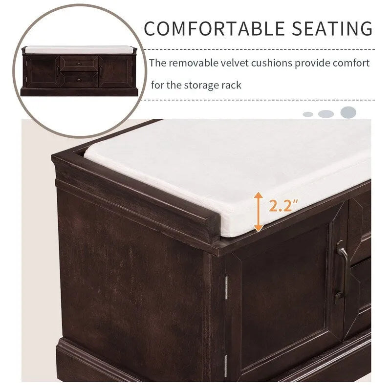 Shoe Stool with 2 Drawers and 2 Removable Pads, Living Room Locker for Entrance