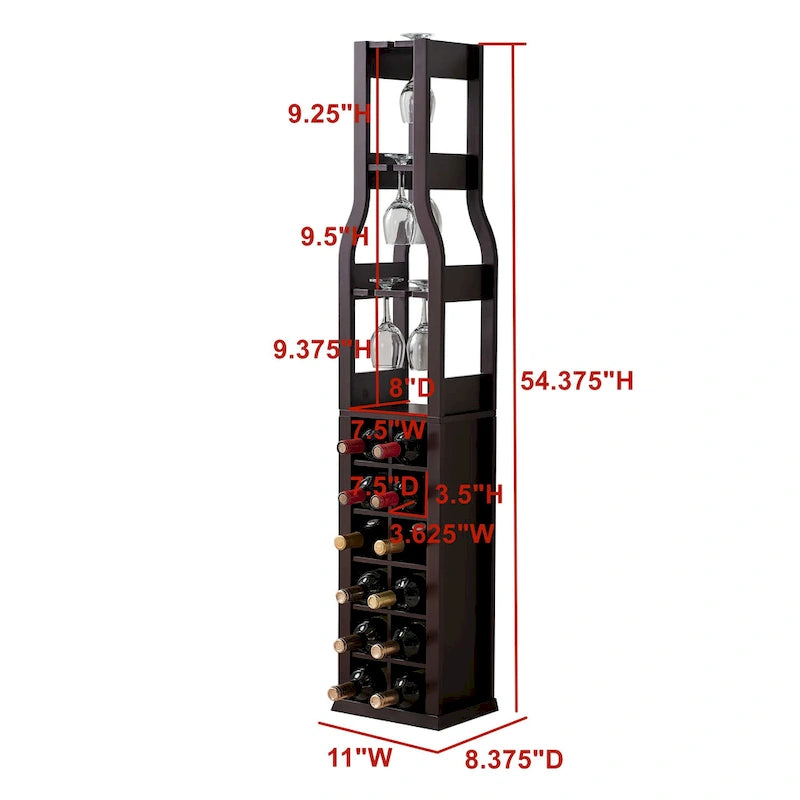 Stand-Weinregal - Ablageregal für 12 Weinflaschen mit Weinglashalter, Kirsche
