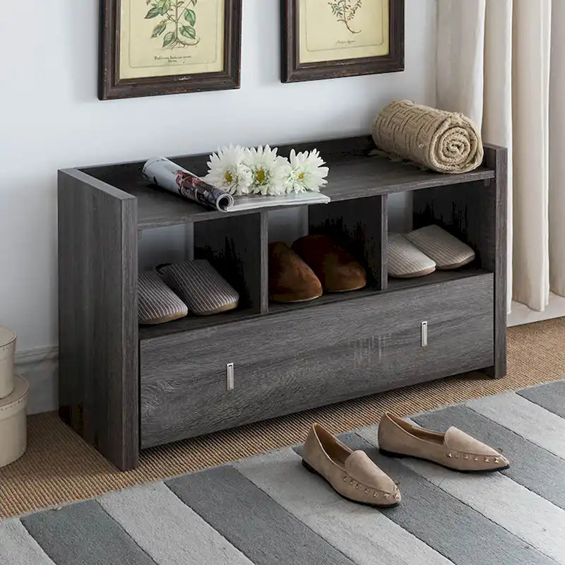Schuhbank in Used-Grau, Aufbewahrungsschrank, Schuhregal aus Holz, hochwertig und langlebig, große Kapazität