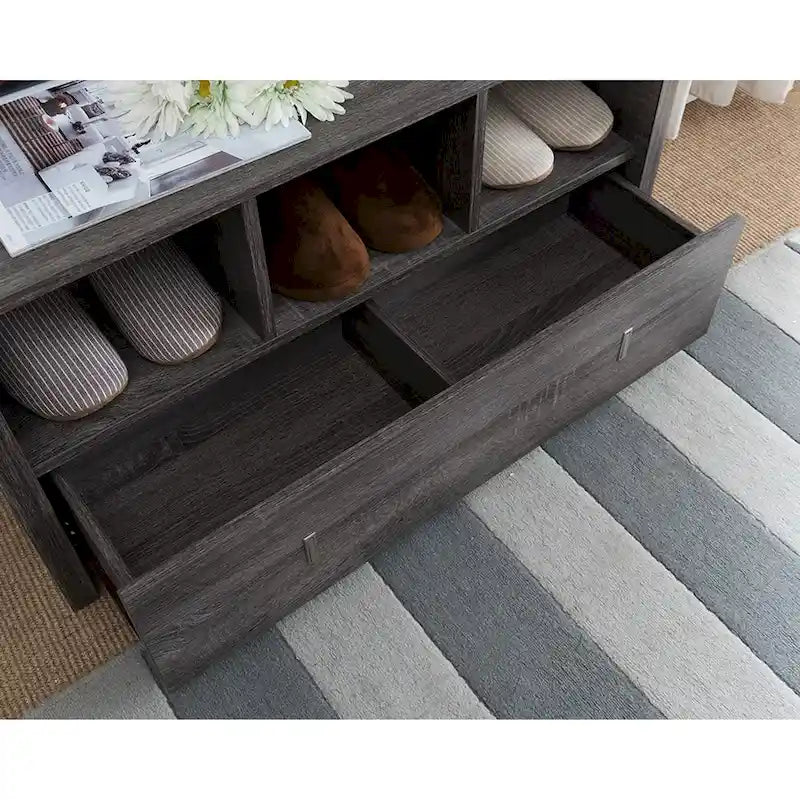 Panca porta-scarpe grigio effetto vissuto, mobile portaoggetti, scarpiera in legno, alta qualità e resistente, grande capacità